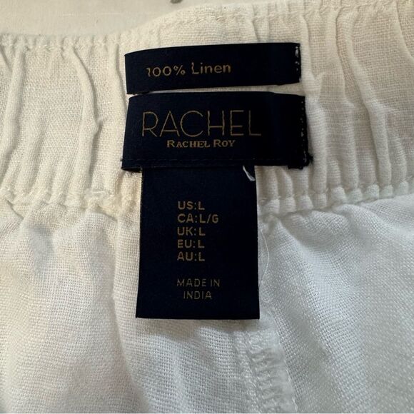 Rachel Roy White Linen Ankle Pant Pockets Elastic Waist Casual Relaxed Size L - Picture 4 of 10